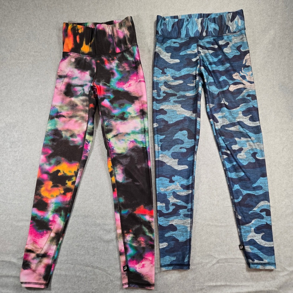 Terez SoulCycle Leggings Bundle Womens Medium Blue Camo Multi Tie Dye 2 Pairs